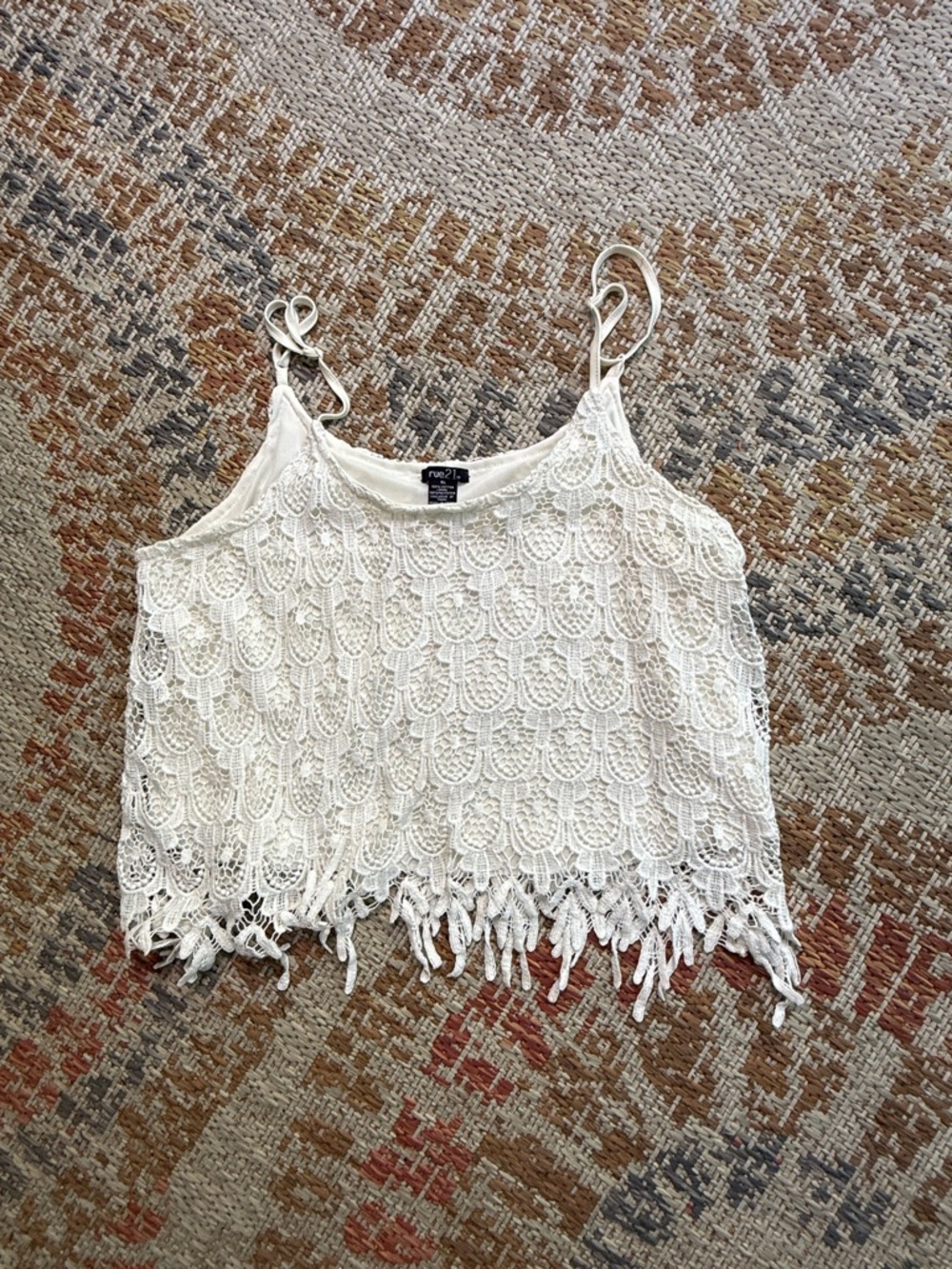 Rue21 Cream Crochet Fringe Crop Cami
